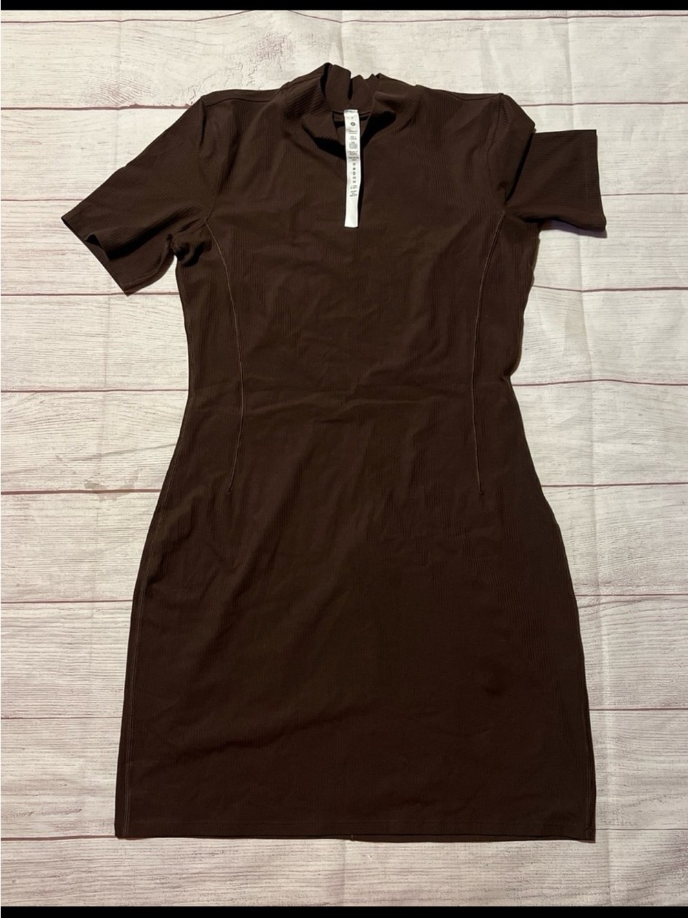 Lululemon All Aligned Ribbed Short-Sleeve Dress in the color Espresso. Size 8